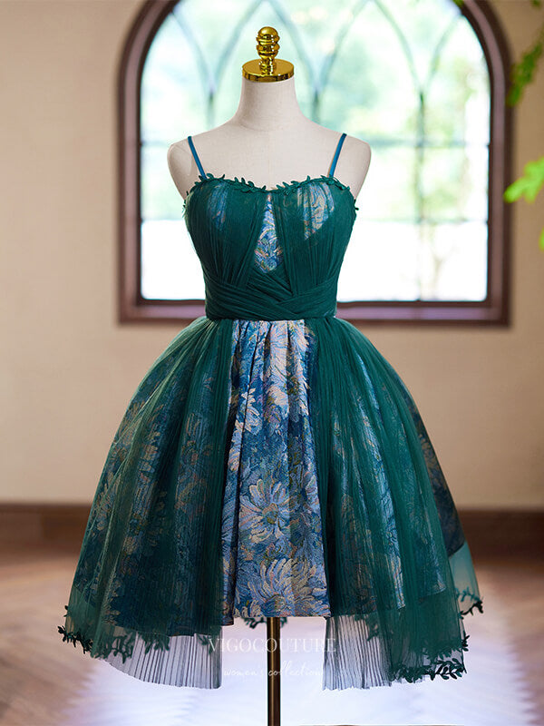 Green Jacquard Satin Homecoming Dress Spaghetti Strap Graduation Dress Hc337 Green / US8 Green Jacquard Satin Homecoming Dress Spaghetti Strap Graduation Dress Hc337 Green / US8