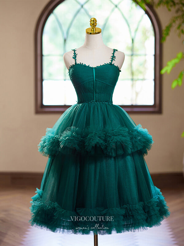 Green Tiered Tulle Homecoming Dress Spaghetti Strap Short Prom Dress Hc340 Custom Colors / 24W Green Tiered Tulle Homecoming Dress Spaghetti Strap Short Prom Dress Hc340 Custom Colors / 24W