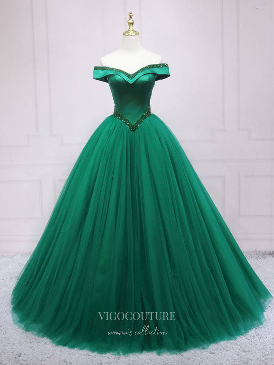 Green Tulle Prom Dresses Off the Shoulder Formal Gown 21860 vigocouture Green Tulle Prom Dresses Off the Shoulder Formal Gown 21860 vigocouture