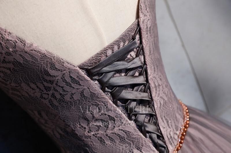 vigocouture-Grey Beaded Quinceañera Dresses V-Neck Ball Gown 20448-Prom Dresses-vigocouture-