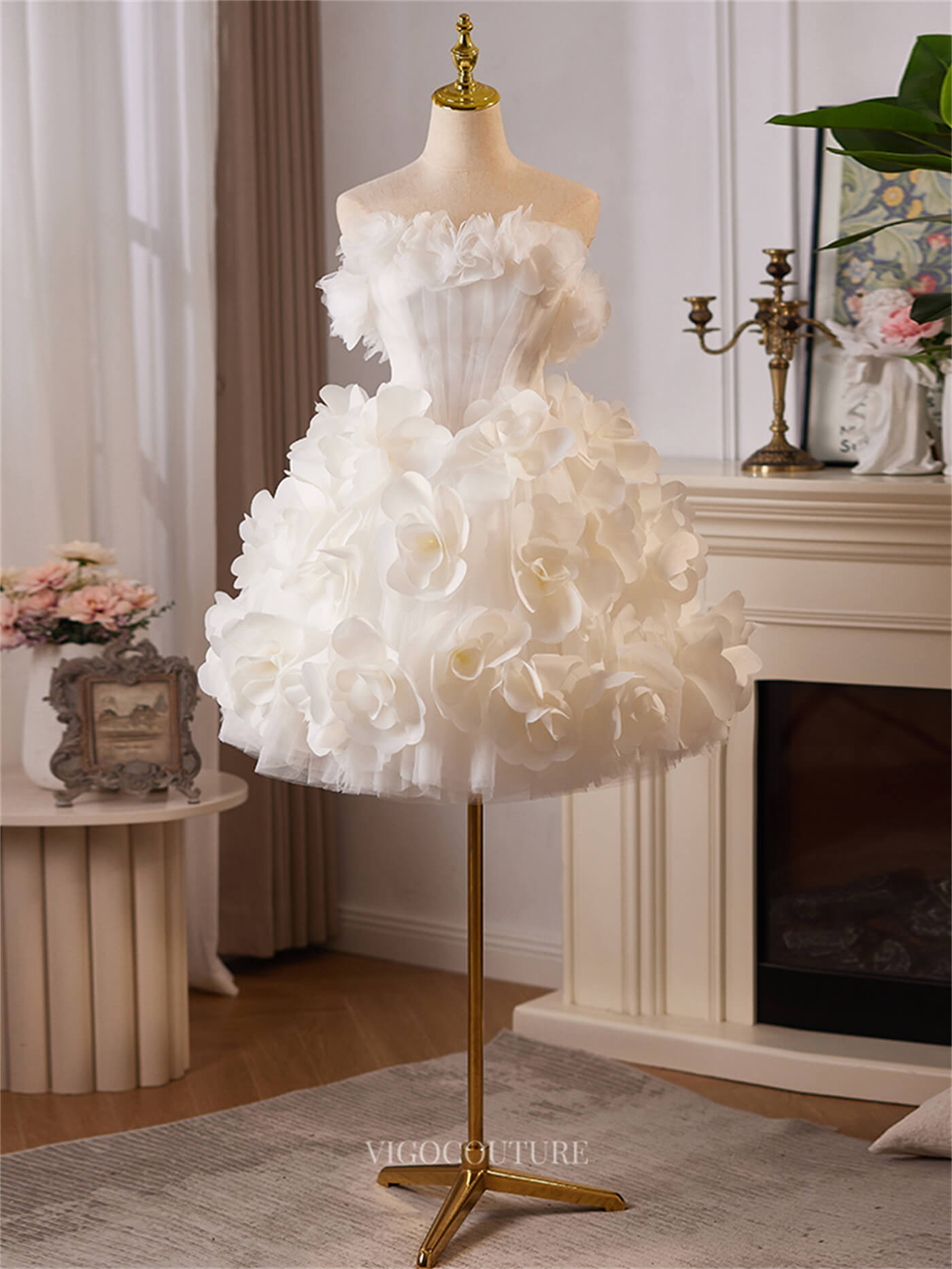 Ivory 3D Flower Homecoming Dresses Strapless Short Prom Dress hc469 Custom Colors / US10 Ivory 3D Flower Homecoming Dresses Strapless Short Prom Dress hc469 Custom Colors / US10