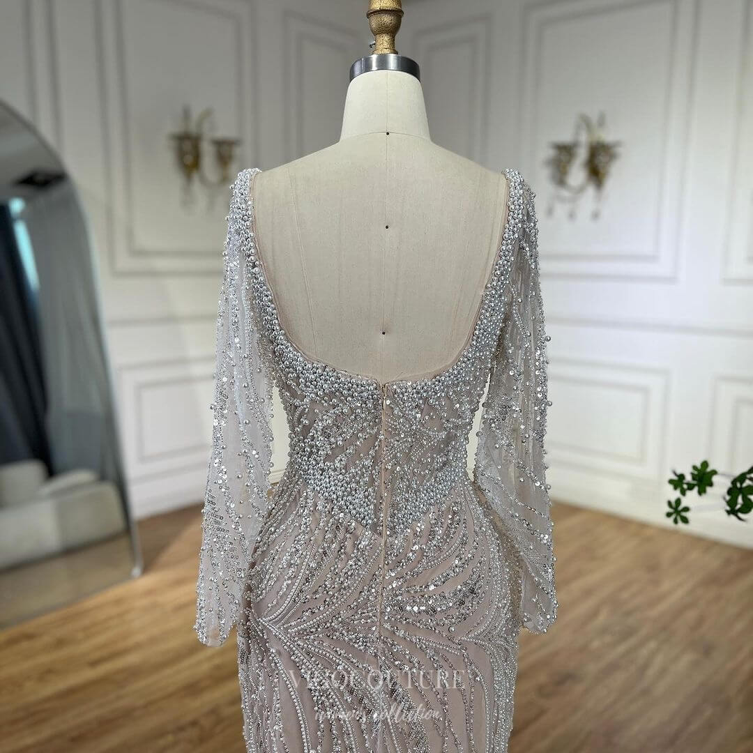 Prom Dress 2025 Ivory Beaded Lace Pageant Dresses Long Sleeve Formal Dress 25030-unique elegant Prom Dresses-Ivory-US2-vigocouture