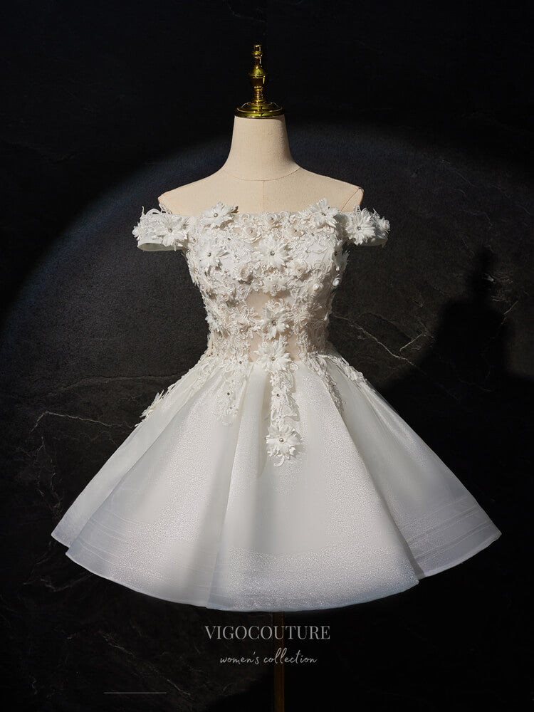 Ivory Floral Lace Homecoming Dress Off the Shoulder Graduation Dress h vigocouture Ivory Floral Lace Homecoming Dress Off the Shoulder Graduation Dress h vigocouture