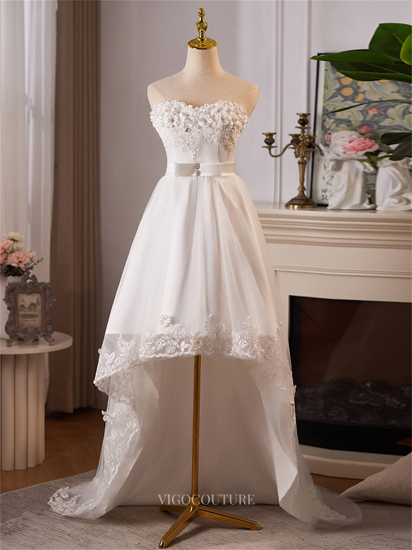 Ivory High Low Floral Prom Dresses Strapless Lace Applique Homecoming Dress 25081 Custom Colors / US2 Ivory High Low Floral Prom Dresses Strapless Lace Applique Homecoming Dress 25081 Custom Colors / US2