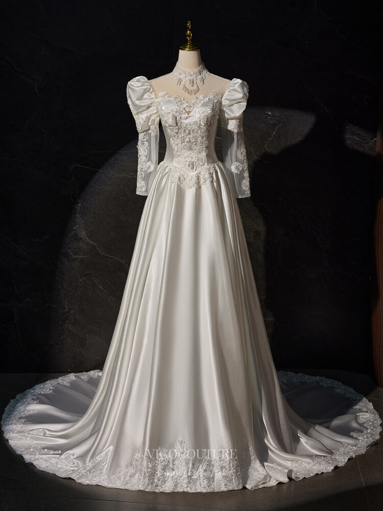 Ivory Lace Applique Prom Dresses Long Sleeve High Neck Wedding Dress 24250 Ivory / US10 Ivory Lace Applique Prom Dresses Long Sleeve High Neck Wedding Dress 24250 Ivory / US10