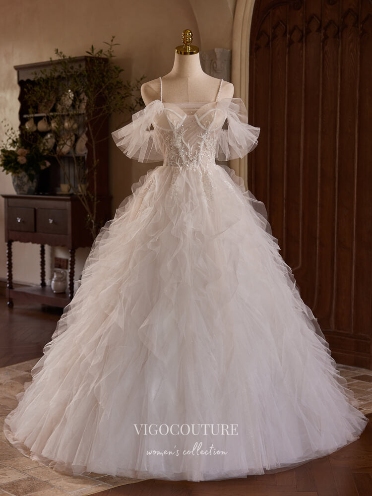 A-Line Tulle Layers Long Prom Dress, Ivory Spaghetti Strap Sweet 16 Dress Evening Dress US 12 / Ivory A-Line Tulle Layers Long Prom Dress, Ivory Spaghetti Strap Sweet 16 Dress Evening Dress US 12 / Ivory