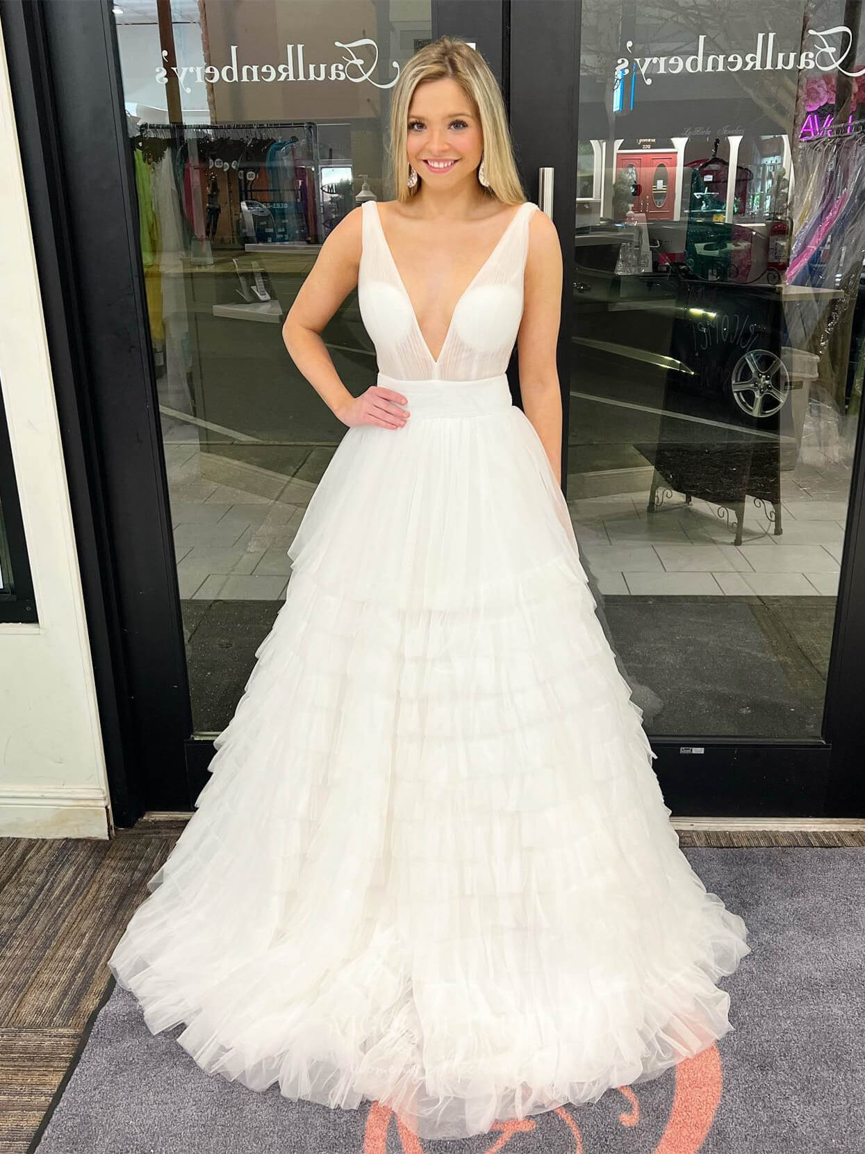 ivory tulle prom dress Ivory High Neckline Beaded Tulle A-line Long Party Dress, Ivory Tulle Prom Dress