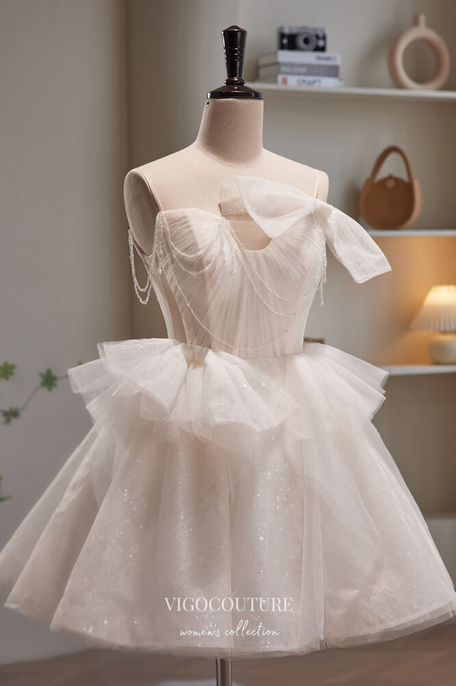 Ivory Strapless Hoco Dresses Ruffled Sequin Graduation Dress hc247 - Ivory / US2 Ivory Strapless Hoco Dresses Ruffled Sequin Graduation Dress hc247 - Ivory / US2
