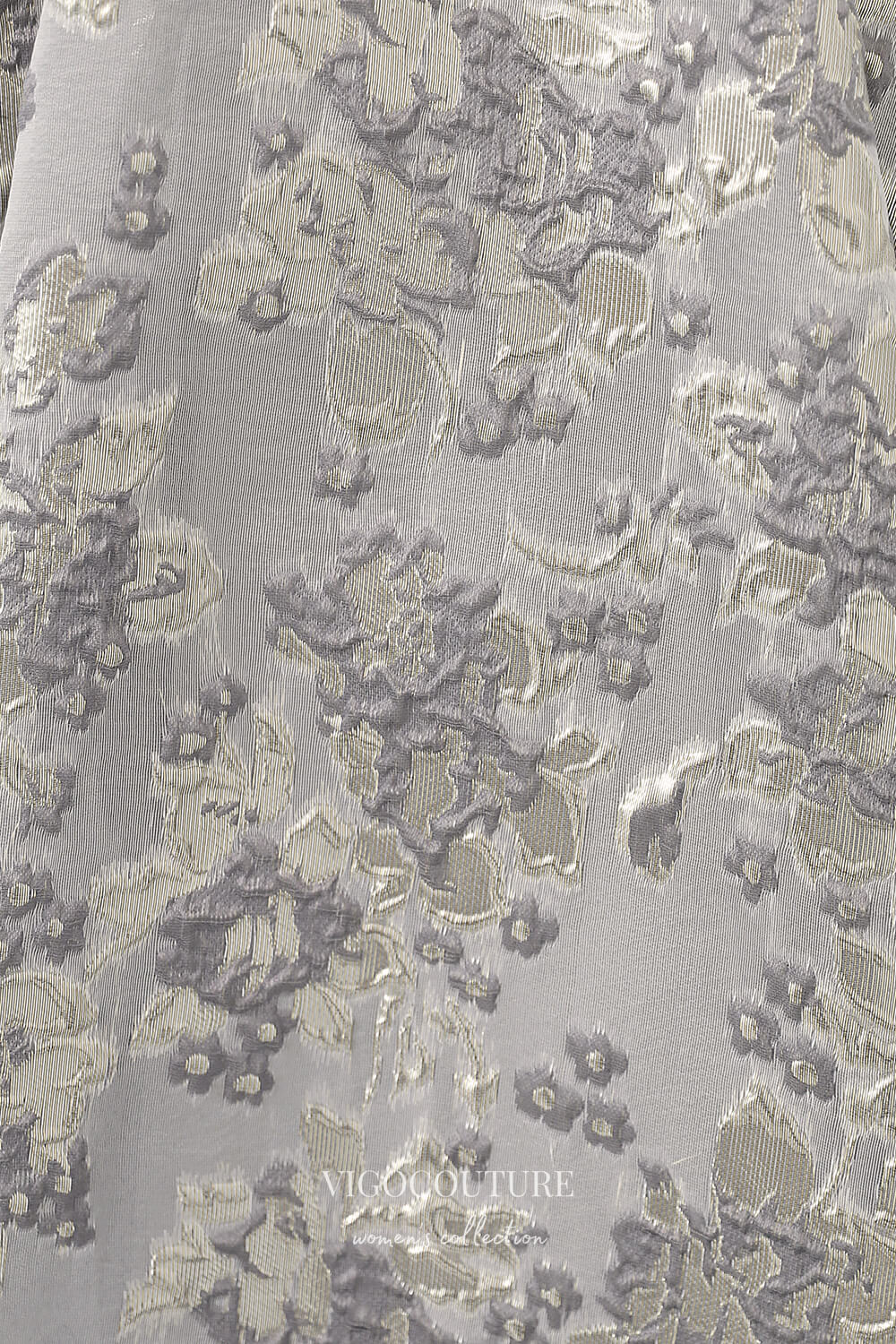 Prom Dress 2025 Jacquard Satin and Velvet Prom Dress with Puffed Sleeves and Bow-Tie 22285-unique elegant Prom Dresses-Grey-Custom Size-vigocouture