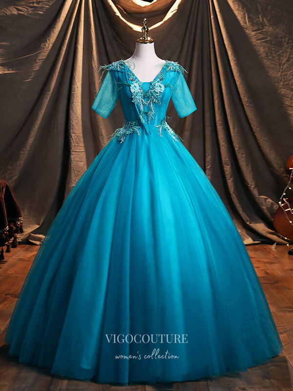 Lace Applique Quinceanera Dresses Short Sleeve Sweet 15 Dresses 21390 Custom Colors / US14 Lace Applique Quinceanera Dresses Short Sleeve Sweet 15 Dresses 21390 Custom Colors / US14