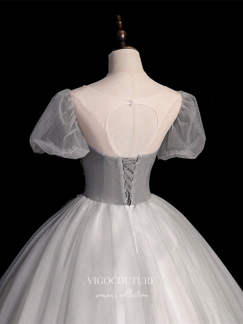 Prom Dress 2025 Lace Applique Quinceanera Dresses Sparkly Tulle Sweet 15 Dresses 21409-unique elegant Prom Dresses-Grey-Custom Size-vigocouture