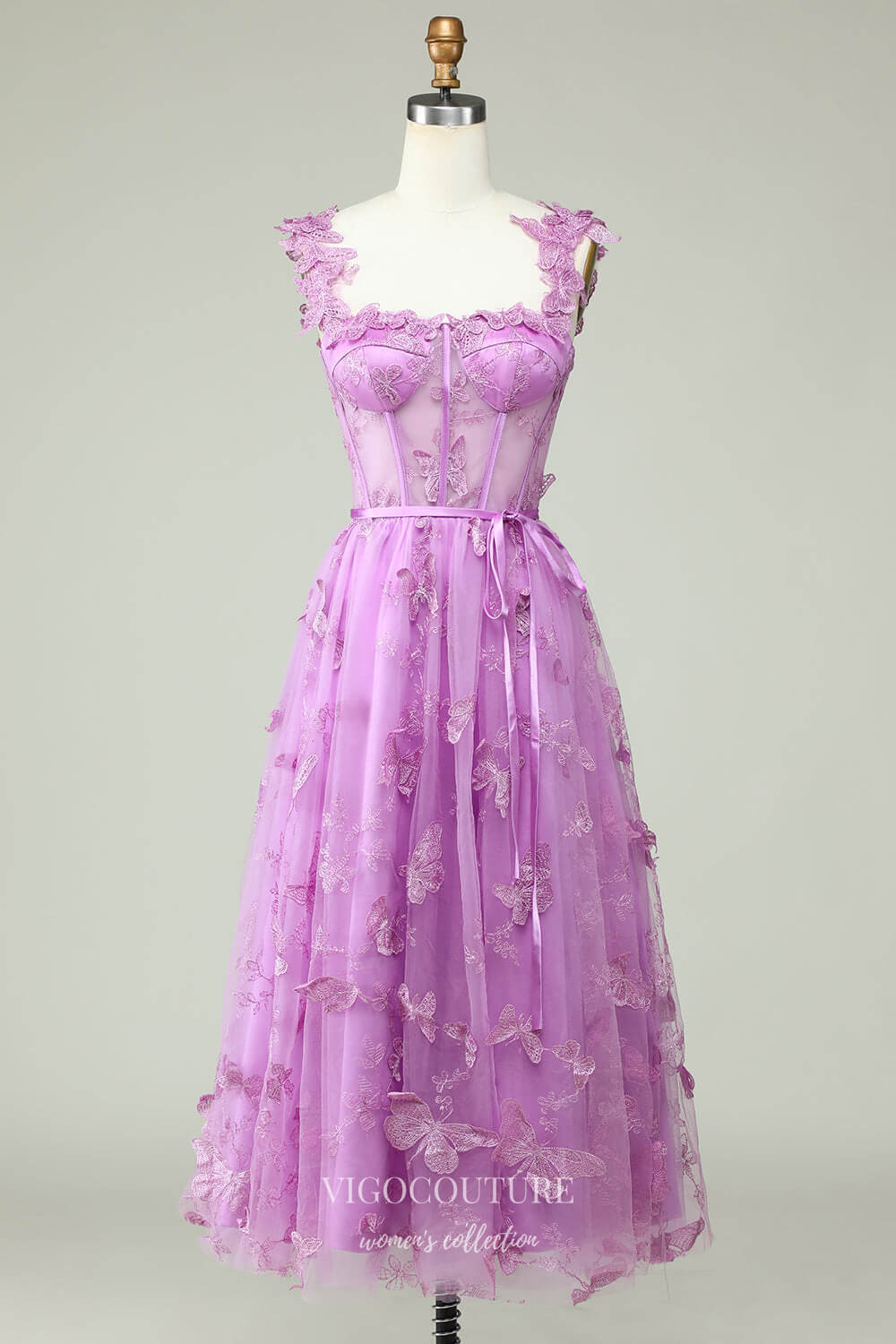 Lavender Butterfly Lace Homecoming Dresses Spaghetti Strap Maxi Dress hc418 Lavender / US2 Lavender Butterfly Lace Homecoming Dresses Spaghetti Strap Maxi Dress hc418 Lavender / US2