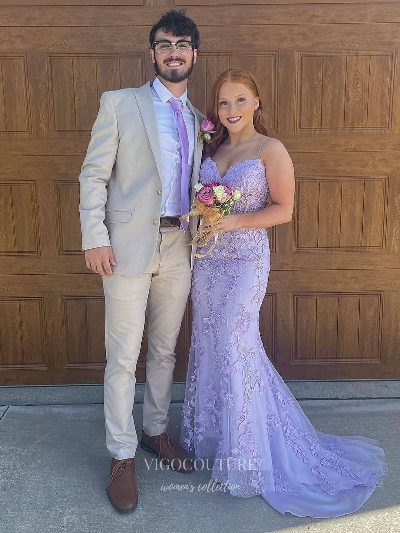 Prom Dress 2025 Lavender Lace Applique Prom Dresses Spaghetti Strap Mermaid Evening Dress 21866-unique elegant Prom Dresses-Lavender-US2-vigocouture