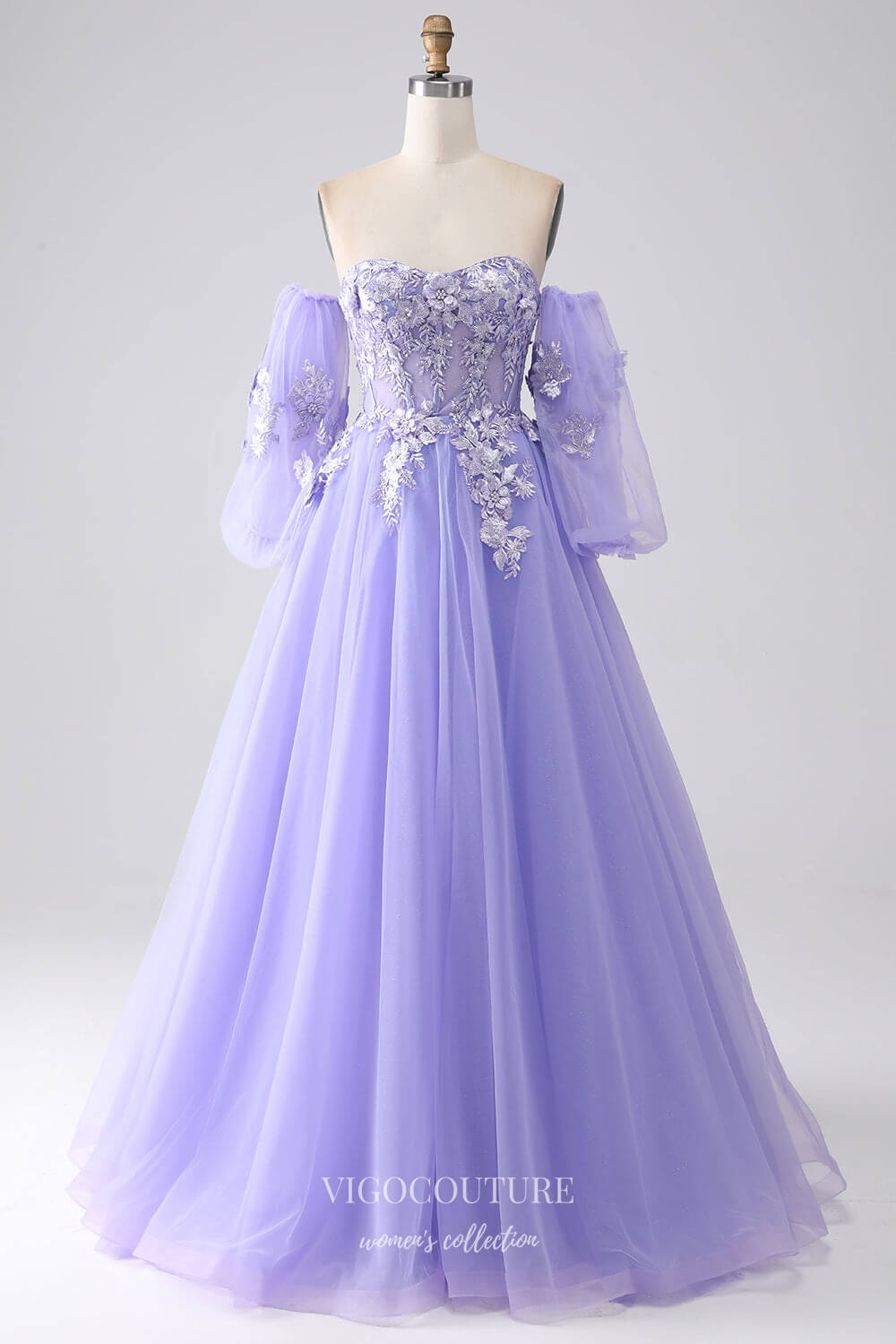 Lavender Removable Long Sleeve Prom Dresses Lace Applique Formal Gown – vigocouture Lavender Removable Long Sleeve Prom Dresses Lace Applique Formal Gown – vigocouture