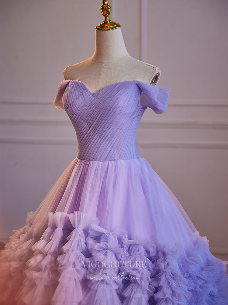 Prom Dress 2025 Lavender Ruffled Tiered Prom Dresses Off the Shoulder Quinceanera Dress 24381-unique elegant Prom Dresses-Lavender-Custom Size-vigocouture