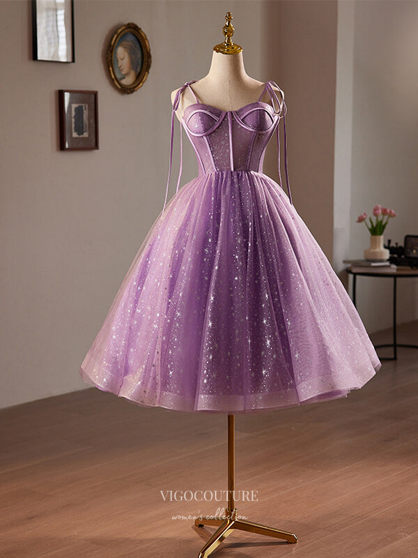 Lavender Starry Tulle Hoco 2024 Spaghetti Strap Back to School Dress hc351 - Lavender / US8 Lavender Starry Tulle Hoco 2024 Spaghetti Strap Back to School Dress hc351 - Lavender / US8