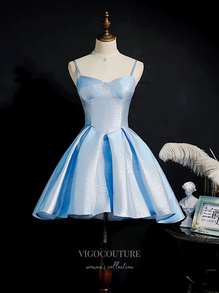 homecoming dresses size 11 eileial Satin Short Homecoming Dress for Teens Tiered Mini Prom Party Cocktial Gowns with Tie Back(Light Blue,L)