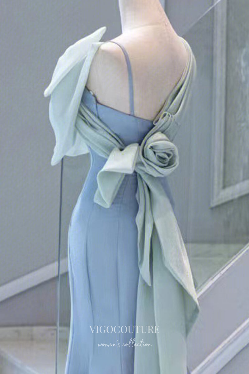 Prom Dress 2025 Light Blue Mermaid Satin Prom Dress with Bow-Tie and Rosette 22277-unique elegant Prom Dresses-Light Blue-Custom Size-vigocouture