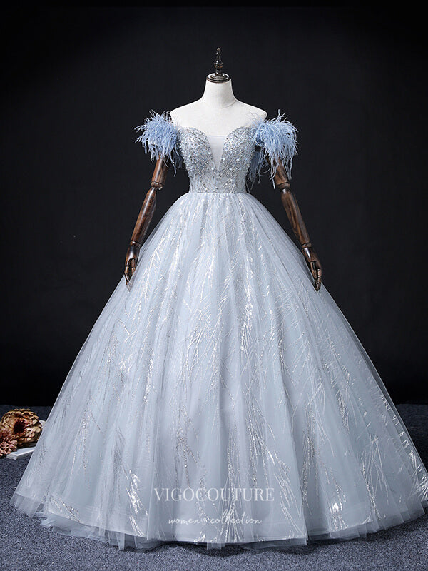Light Blue Sparkly Tulle Prom Dresses Beaded Princess Dresses 21358 vigocouture Light Blue Sparkly Tulle Prom Dresses Beaded Princess Dresses 21358 vigocouture