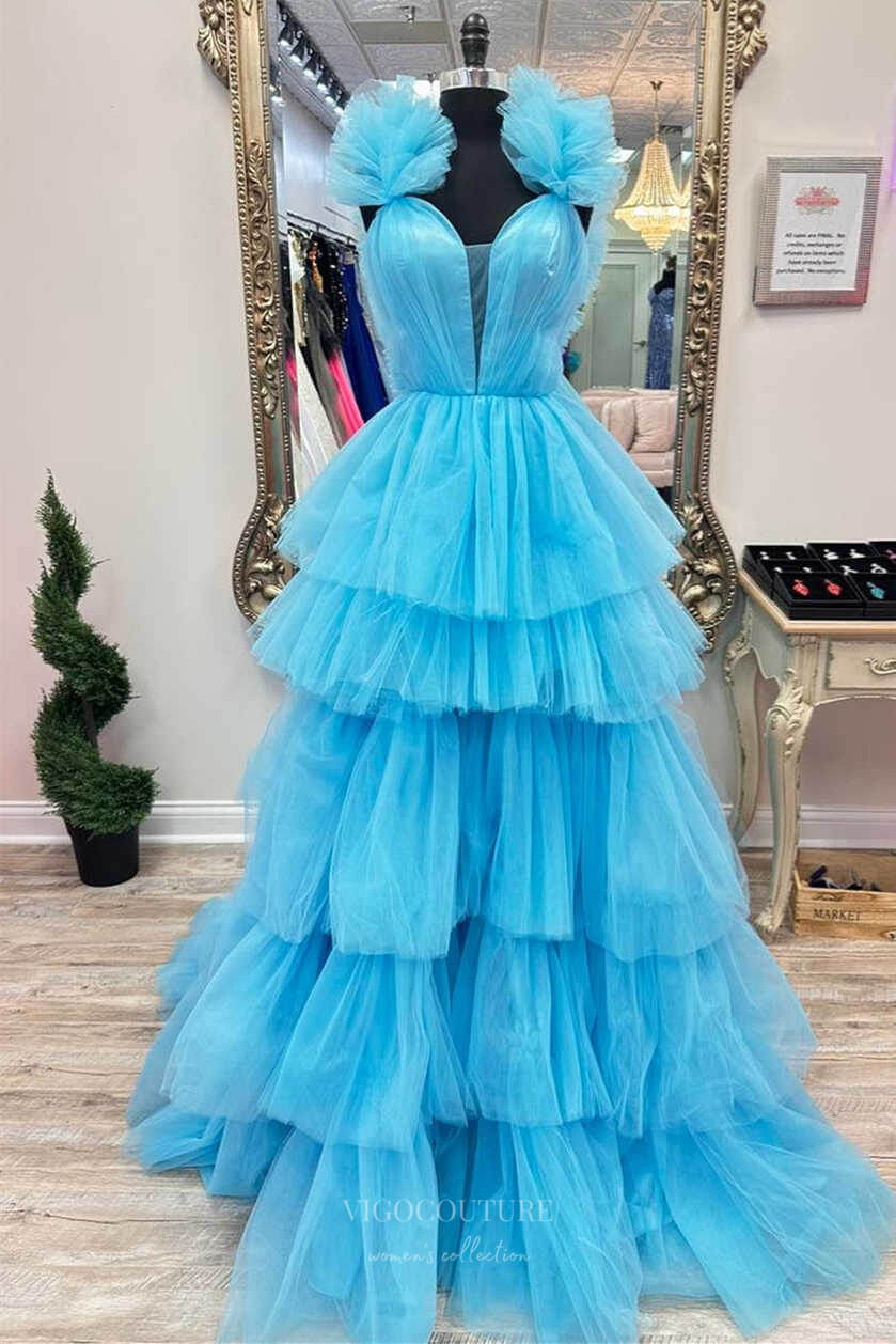 Light Blue Tiered Ruffled Prom Dresses 2024 Pleated Plunging V-Neck 24 vigocouture Light Blue Tiered Ruffled Prom Dresses 2024 Pleated Plunging V-Neck 24 vigocouture