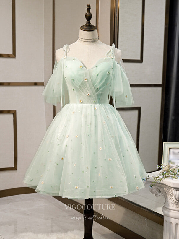 Light Green 3D Flower Homecoming Dresses Spaghetti Strap Dama Dresses hc090 Light Green / 26W Light Green 3D Flower Homecoming Dresses Spaghetti Strap Dama Dresses hc090 Light Green / 26W
