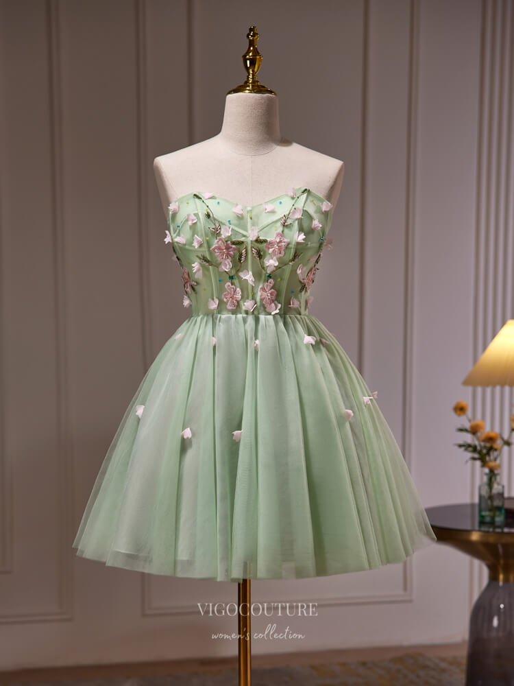 Light Green Lace Applique Homecoming Dress Strapless Graduation Dress HC315 Light Green / 24W Light Green Lace Applique Homecoming Dress Strapless Graduation Dress HC315 Light Green / 24W