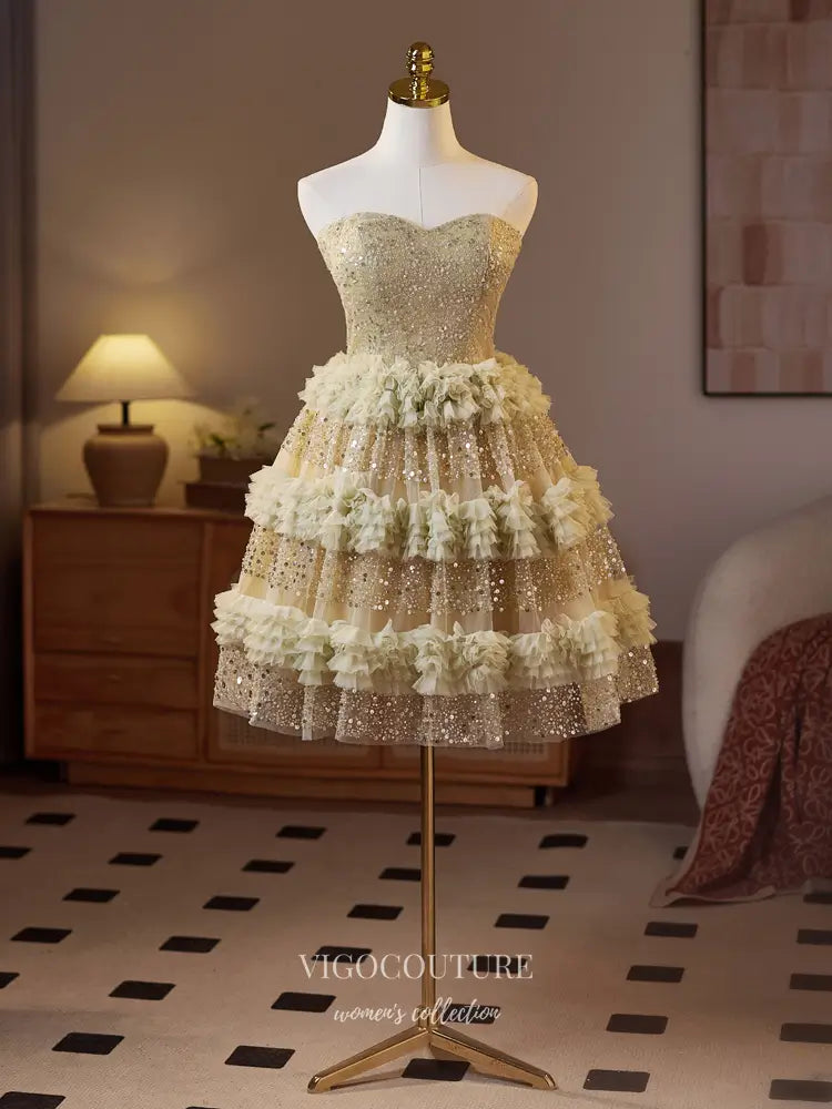 Light Green Sequin Ruffle Homecoming Dress with Sweetheart Neckline vigocouture Light Green Sequin Ruffle Homecoming Dress with Sweetheart Neckline vigocouture