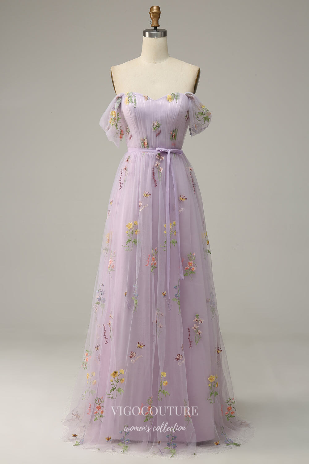 Lilac Floral Off the Shoulder Prom Dresses Sweetheart Formal Gown 2453 vigocouture Lilac Floral Off the Shoulder Prom Dresses Sweetheart Formal Gown 2453 vigocouture