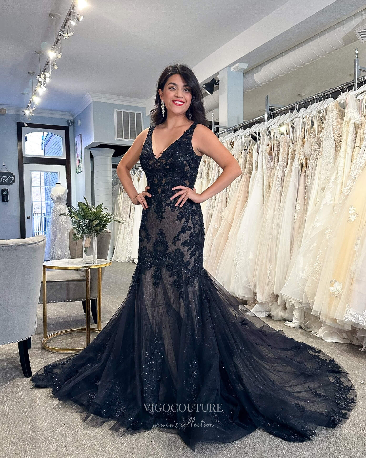 Navy Blue Beaded Lace Applique Prom Dresses Mermaid V-Neck Evening Dress 24038 Navy Blue / 18W Navy Blue Beaded Lace Applique Prom Dresses Mermaid V-Neck Evening Dress 24038 Navy Blue / 18W