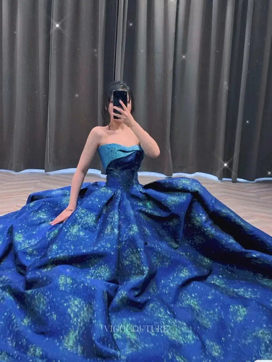 Navy Blue Sparkly Satin Prom Dresses Strapless Formal Dresses SU082 vigocouture Navy Blue Sparkly Satin Prom Dresses Strapless Formal Dresses SU082 vigocouture