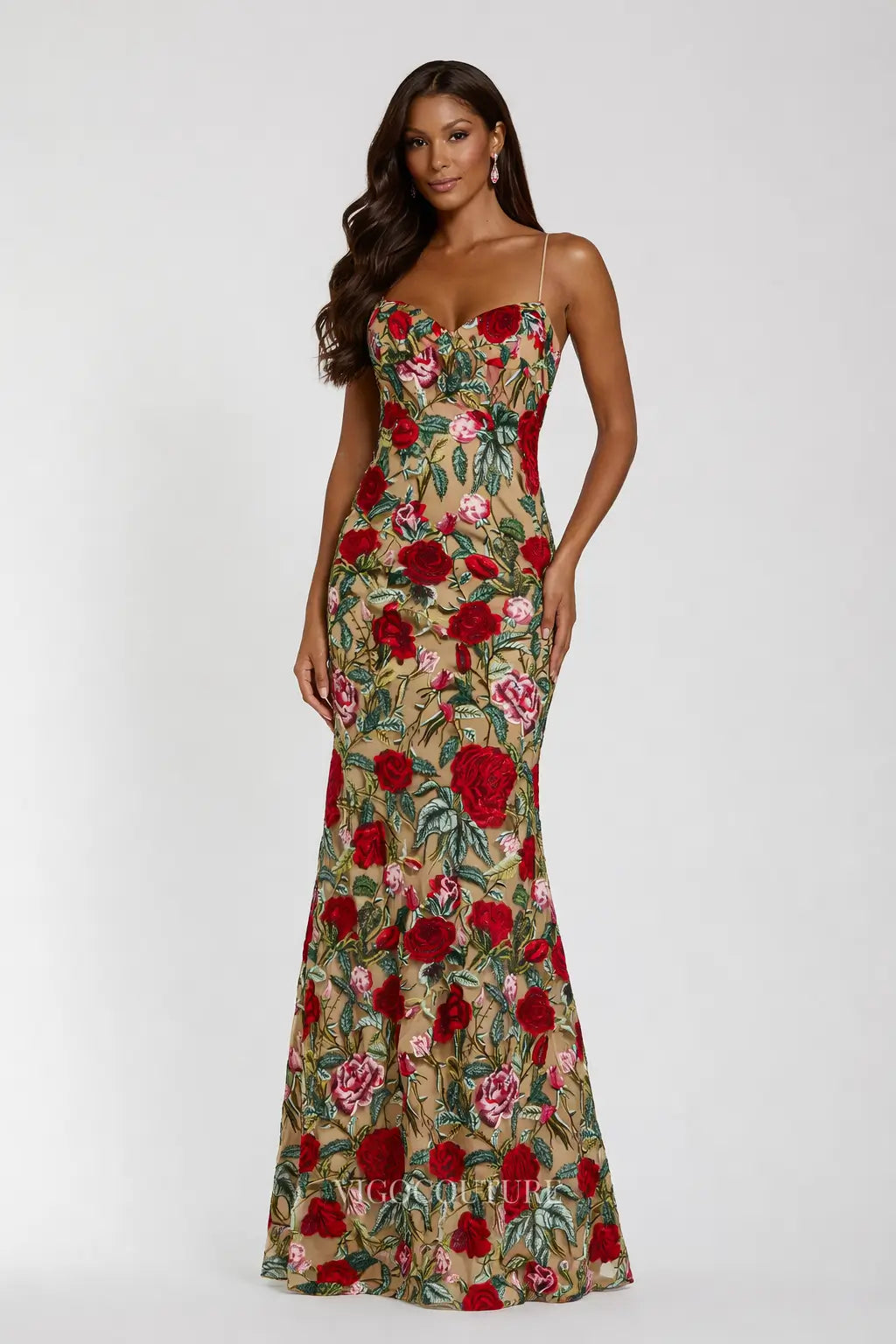 Nude Rose Embroidered Formal Dress with Sweetheart Neckline – vigocouture