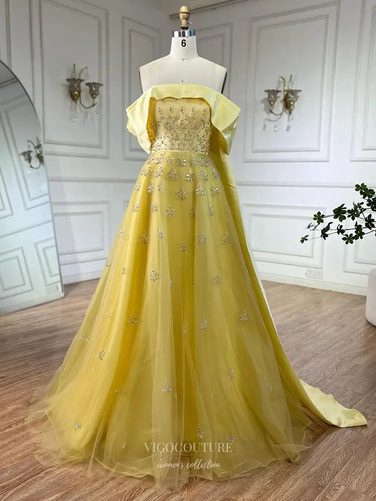 Off-Shoulder Beaded Ball Gown with Floral Embellishments - Style 25320 vigocouture Off-Shoulder Beaded Ball Gown with Floral Embellishments - Style 25320 vigocouture