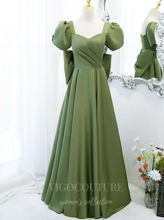 Olive Puffed Sleeve Prom Dresses 20508 Custom Colors / US12 Olive Puffed Sleeve Prom Dresses 20508 Custom Colors / US12