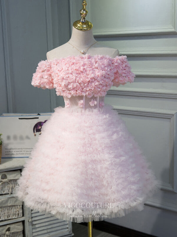 Pink 3D Flower Homecoming Dresses Off the Shoulder Dama Dresses hc089 Pink / 22W Pink 3D Flower Homecoming Dresses Off the Shoulder Dama Dresses hc089 Pink / 22W