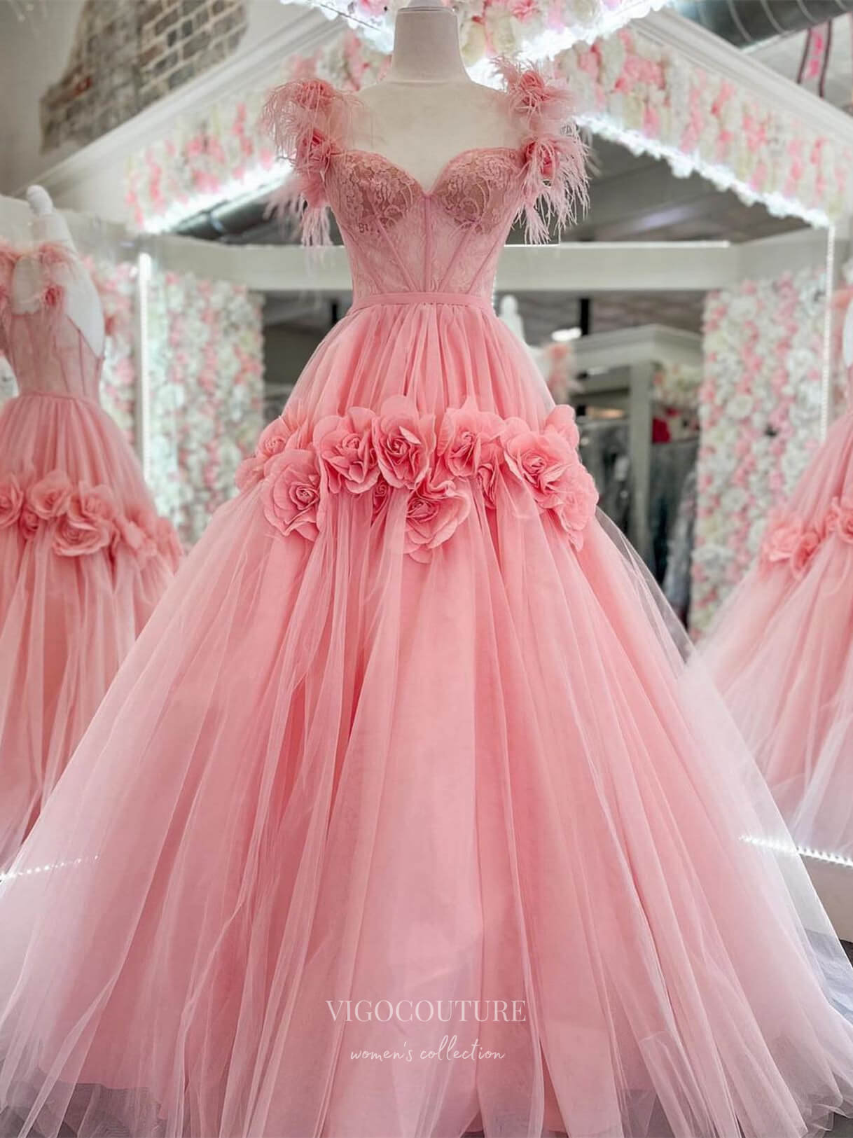 pink feather wedding dress Pink Rhinestone Chapel Feather Train Mermaid Prom Dress