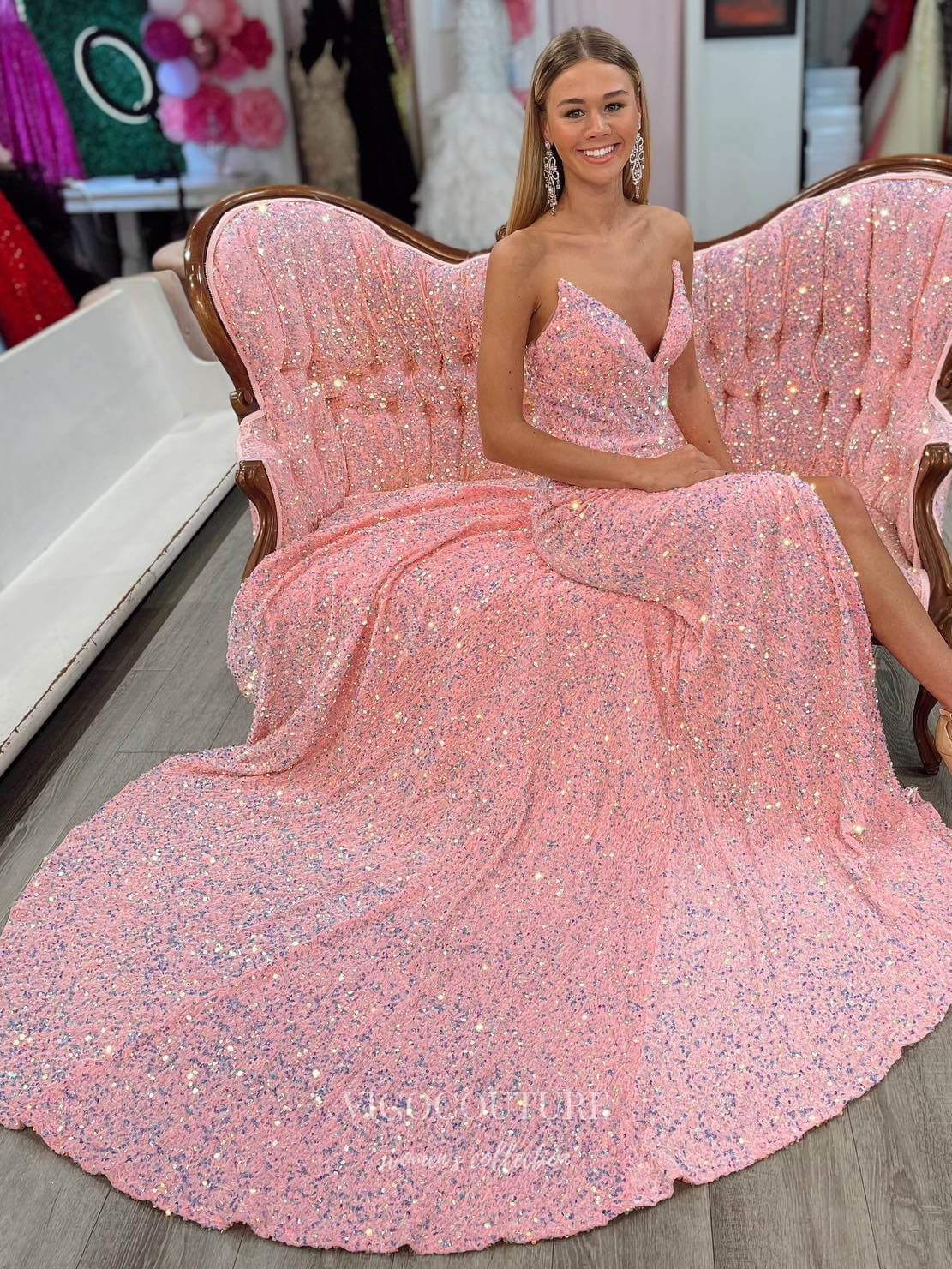 Pink Sequin Mermaid Prom Dresses Sweetheart Neck Evening Dress 21897 Pink / US6 Pink Sequin Mermaid Prom Dresses Sweetheart Neck Evening Dress 21897 Pink / US6