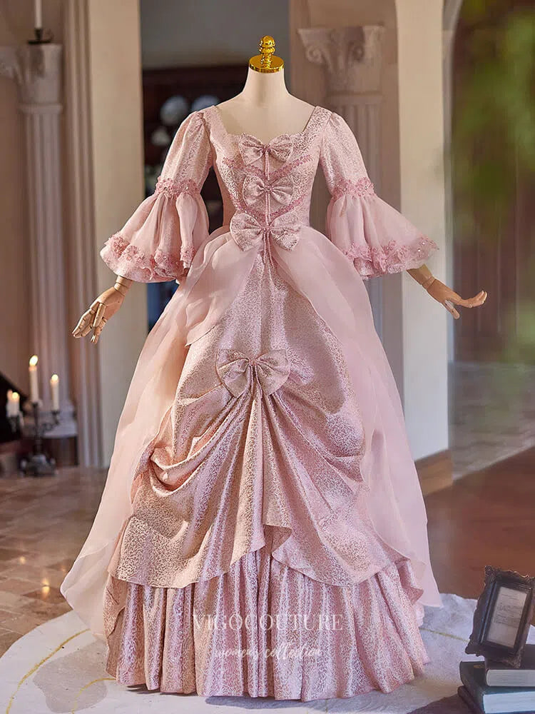 Pink Tiered Bow-Tie Vintage Princess Dress Puffed Sleeve Quinceanera Dresses 25042 Pink / 18W Pink Tiered Bow-Tie Vintage Princess Dress Puffed Sleeve Quinceanera Dresses 25042 Pink / 18W