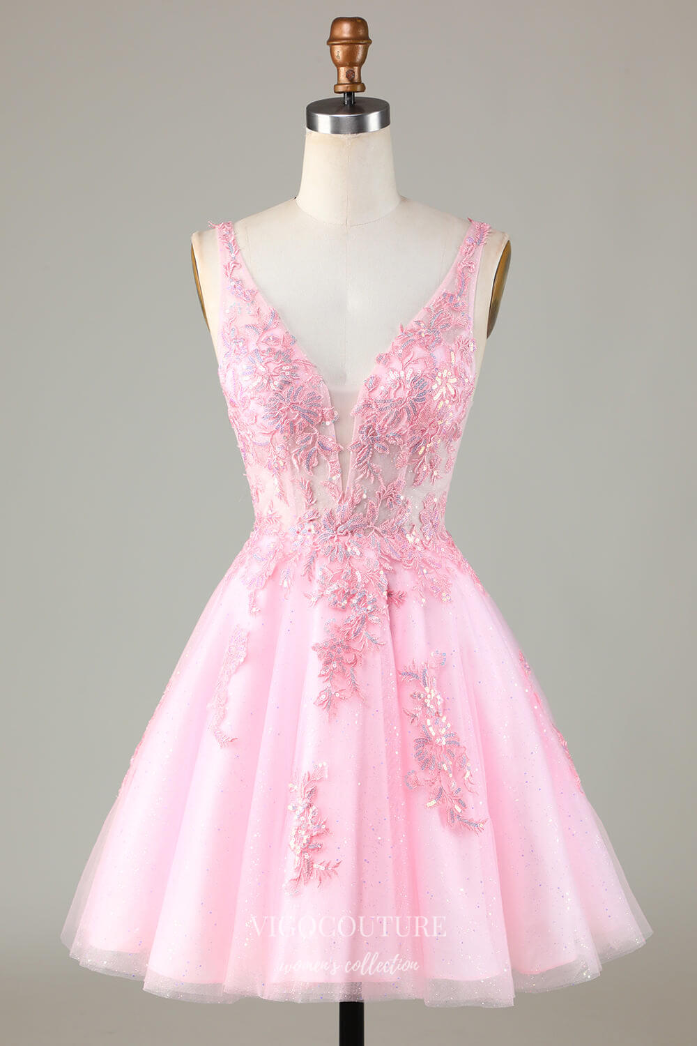 Pink V-Neck Sparkly Homecoming Dresses Lace Applique Graduation Dress hc379 Custom Colors / 24W Pink V-Neck Sparkly Homecoming Dresses Lace Applique Graduation Dress hc379 Custom Colors / 24W