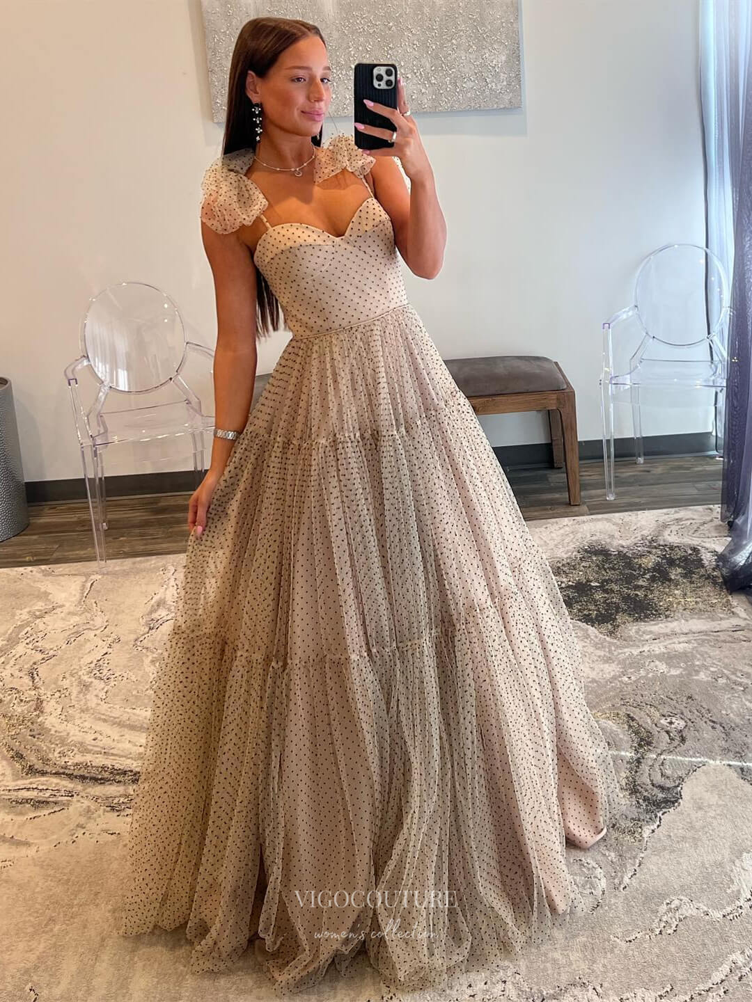 Pretty Dotted Tulle Prom Dresses Spaghetti Strap Formal Dress 24043 Navy Blue / 26W Pretty Dotted Tulle Prom Dresses Spaghetti Strap Formal Dress 24043 Navy Blue / 26W