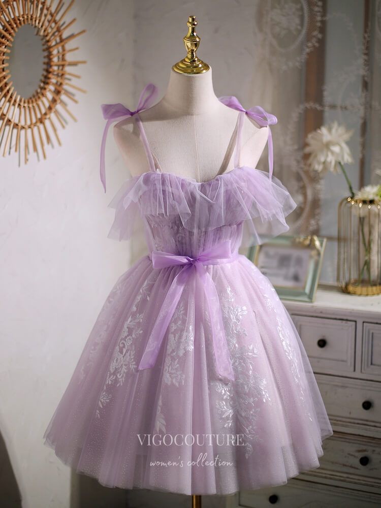 Sweet Purple A-Line Short Party Dress Homecoming Dress with Ribbon Purple / 18 Sweet Purple A-Line Short Party Dress Homecoming Dress with Ribbon Purple / 18