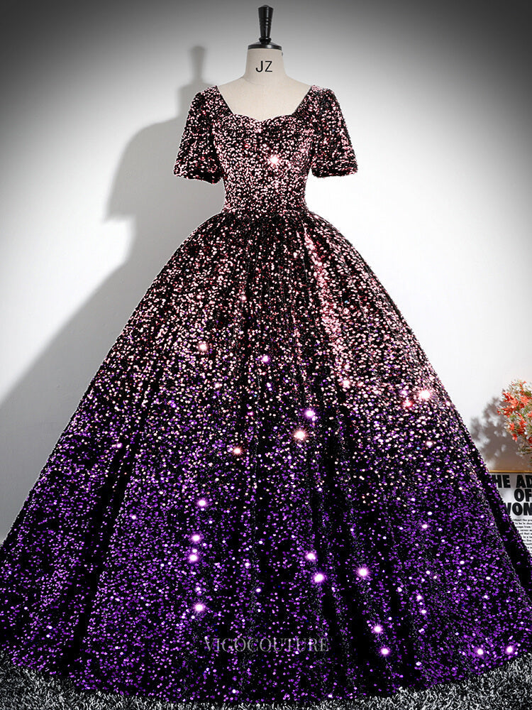 Purple Ombre Sequin Prom Dresses with Short Sleeve, Sparkly Quinceanera Dresses BG028 Custom Colors / 20W Purple Ombre Sequin Prom Dresses with Short Sleeve, Sparkly Quinceanera Dresses BG028 Custom Colors / 20W