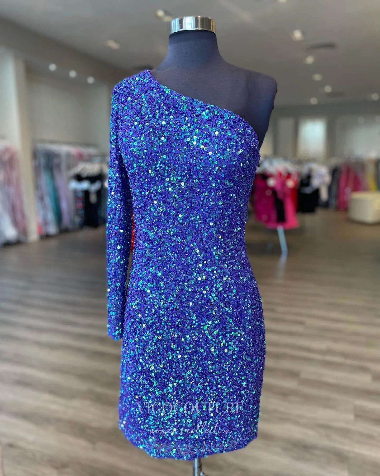 Short Prom Dresses 2025 Radiant One Shoulder Hoco Dress Sequin Bodycon Dress hc271-Prom Dresses-vigocouture-Blue-US0-vigocouture