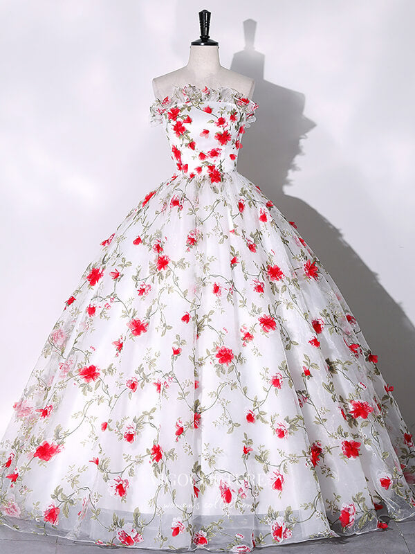 quinceanera dresses white Radiant Strapless Floral Tulle Quinceanera Dress 22321 White / US6