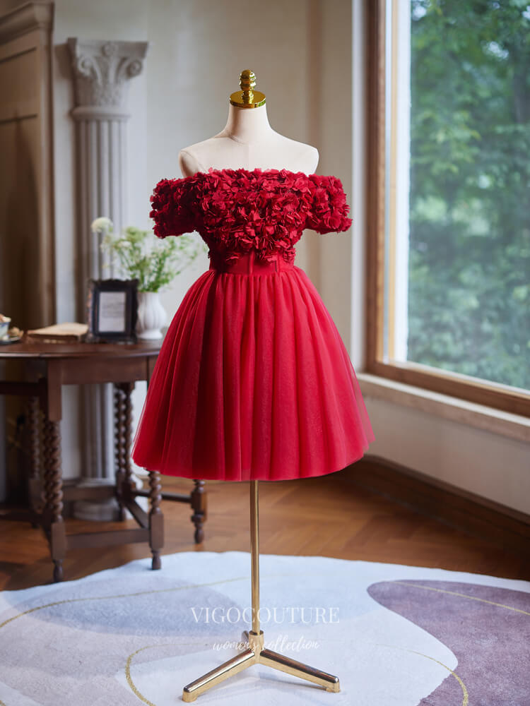 Red Floral Homecoming Dress Off the Shoulder Graduation Dress hc326 Red / 18W Red Floral Homecoming Dress Off the Shoulder Graduation Dress hc326 Red / 18W