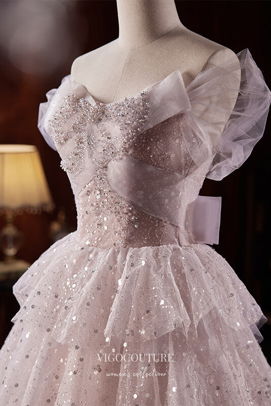 Prom Dress 2025 Shimmering Ruffled Tulle Prom Dress with Off the Shoulder Design 22302-unique elegant Prom Dresses-As Pictured-Custom Size-vigocouture
