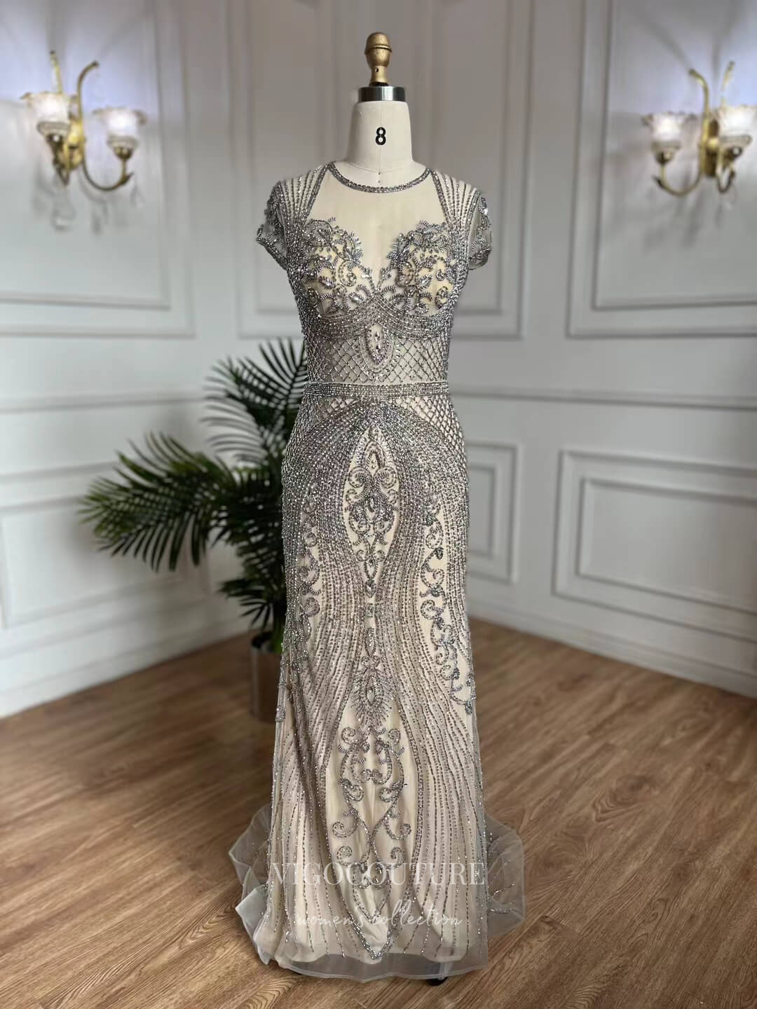 Silver Beaded Lace Prom Dresses Cap Sleeve 1920s Evening Dress 22126 vigocouture Silver Beaded Lace Prom Dresses Cap Sleeve 1920s Evening Dress 22126 vigocouture