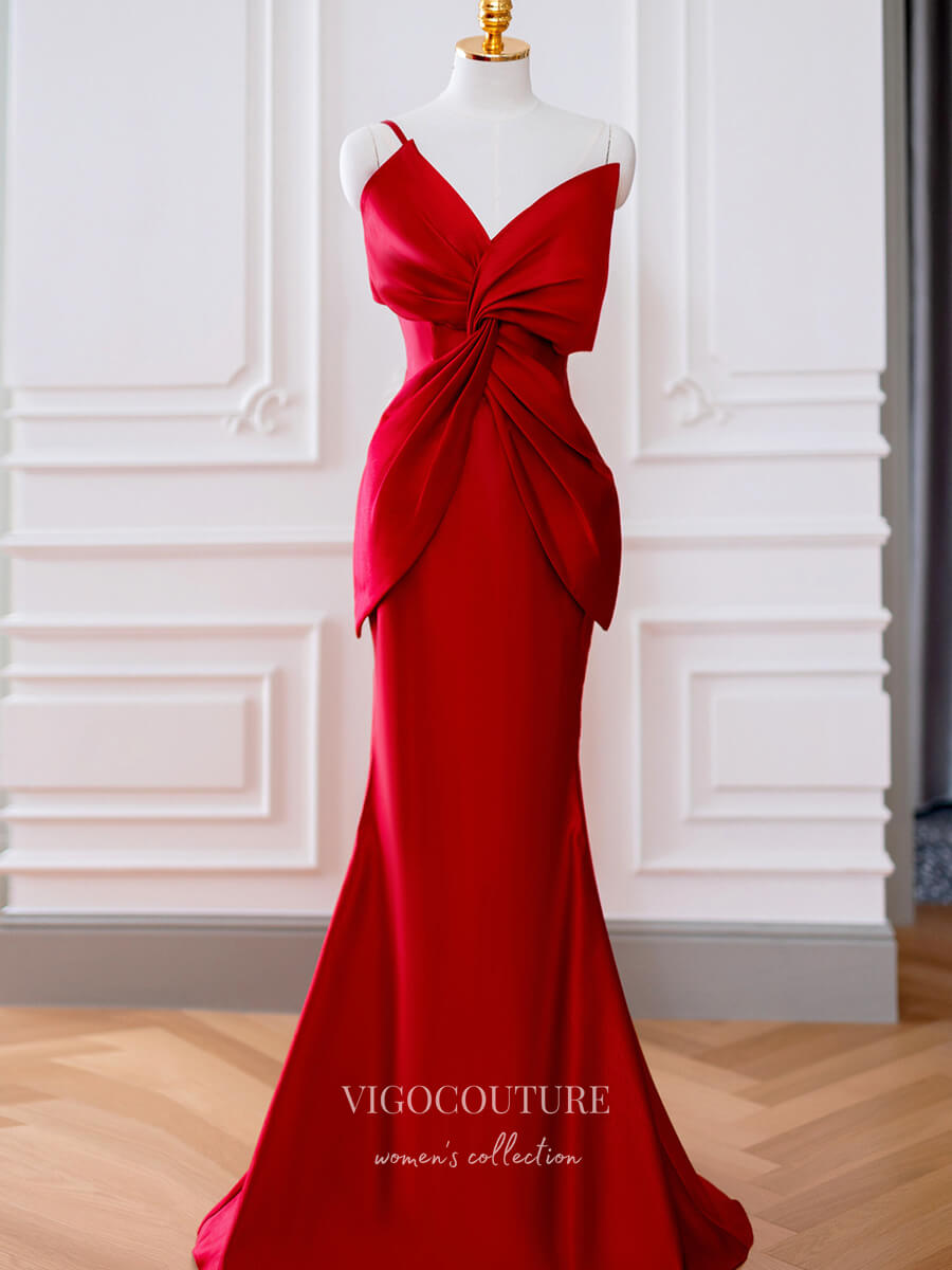 Spaghetti Strap Mermaid Prom Dresses Bow-Tie Evening Dresses 21316 vigocouture Spaghetti Strap Mermaid Prom Dresses Bow-Tie Evening Dresses 21316 vigocouture