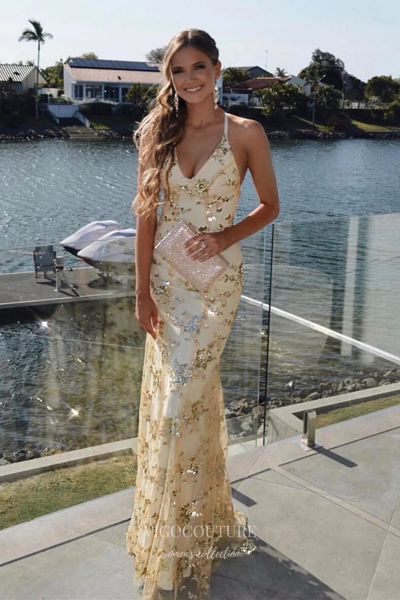 Sparkly Gold Sequin Prom Dresses Mermaid Spaghetti Strap Evening Dress 21884 Custom Colors / US6 Sparkly Gold Sequin Prom Dresses Mermaid Spaghetti Strap Evening Dress 21884 Custom Colors / US6