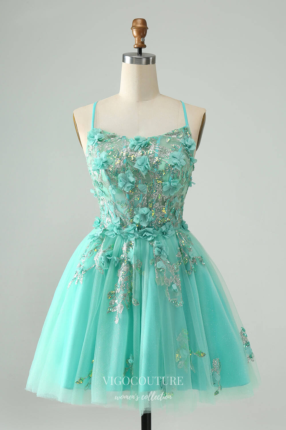 Sparkly Lace 3D Flower Homecoming Dresses Spaghetti Strap Back to School Dress HC373 Custom Colors / US12 Sparkly Lace 3D Flower Homecoming Dresses Spaghetti Strap Back to School Dress HC373 Custom Colors / US12