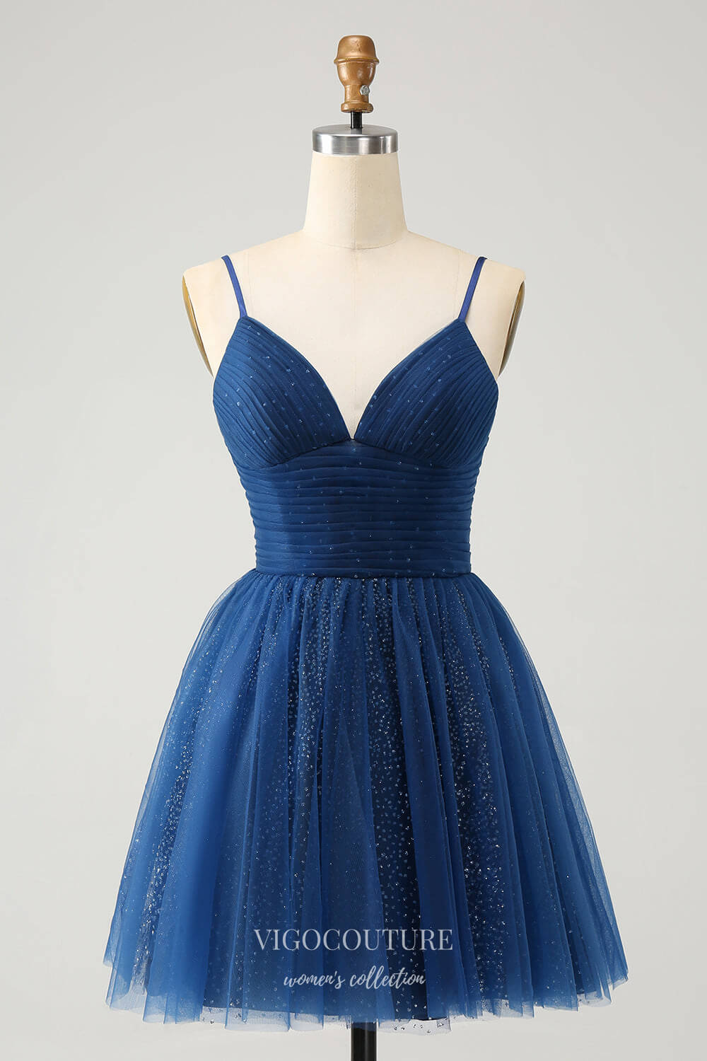Sparkly Tulle Navy Blue Homecoming Dresses Spaghetti Strap Back to Sch vigocouture Sparkly Tulle Navy Blue Homecoming Dresses Spaghetti Strap Back to Sch vigocouture